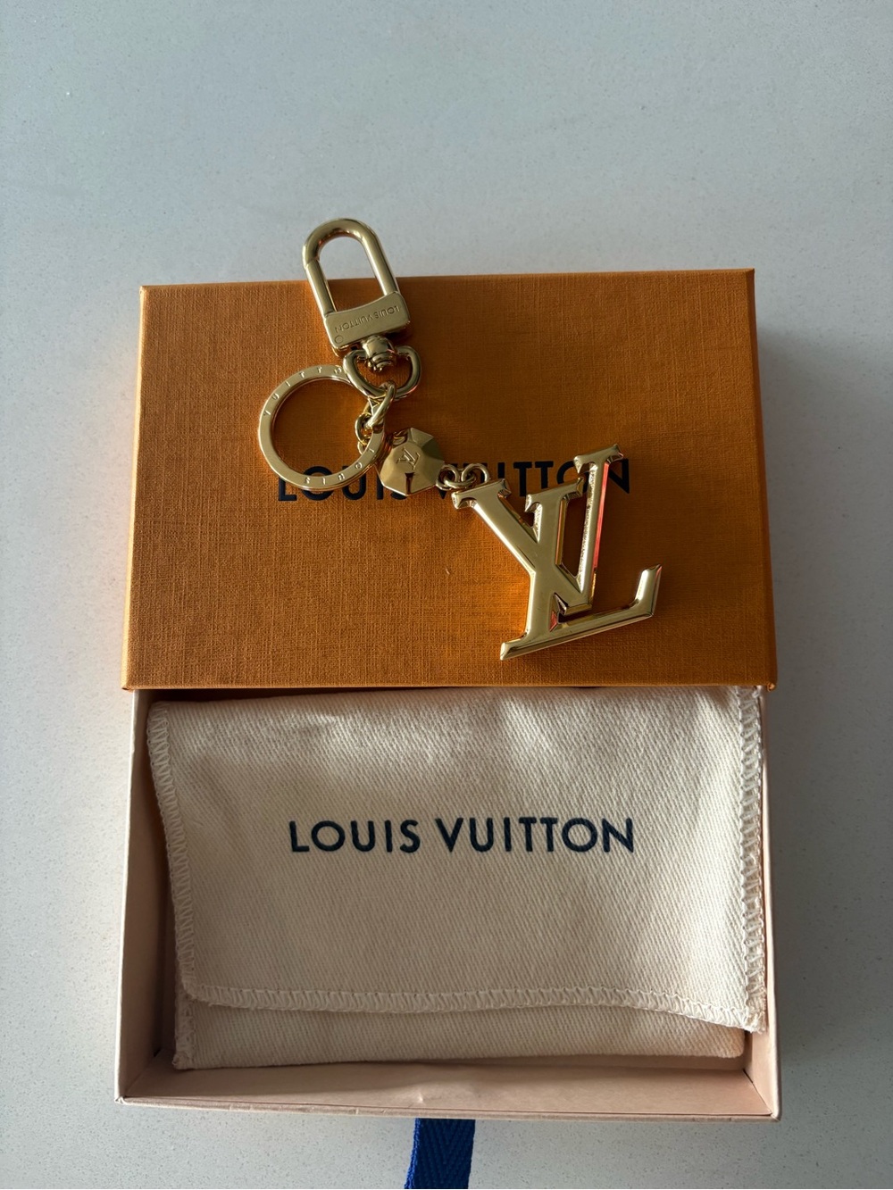 Louis Vuitton Gold LV Initials Key Holder Charm